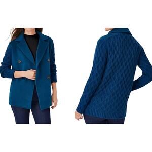 ANN TAYLOR Sea Storm Teal Mixed Media Cable Sweater Jacket Coatigan - Sz MP NWT